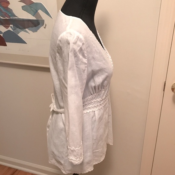 Vintage Anne Fontaine 100% Linen White Button Down Shirt Size 6 - Picture 2 of 8